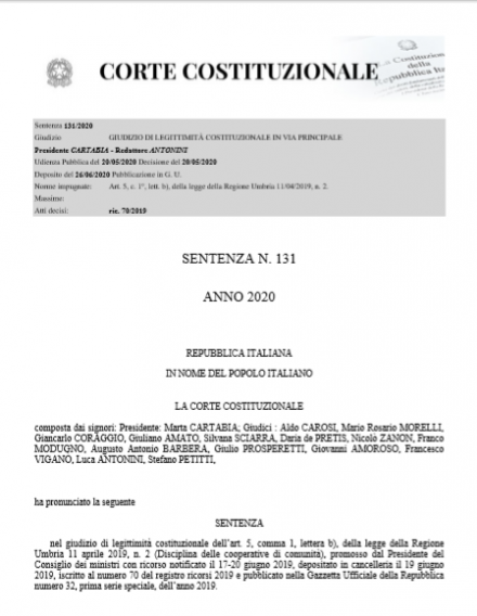 Pronuncia Sentenza: 131/2020 Corte Costituzionale - A. N. M. I. C.