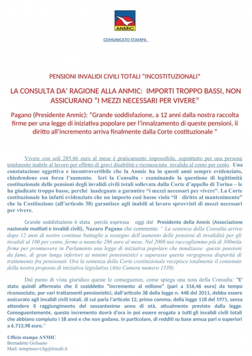 SENTENZA CORTE COSTITUZIONALE - A. N. M. I. C.
