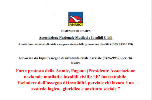 ANMIC CONTRO MESSAGGIO INPS ASSEGNO DI INVALIDITA' - A. N. M. I. C.