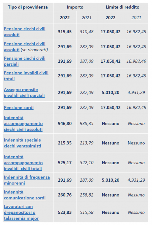 Importi invalidità 2022 INPS: quanto spetta per pensione, accompagnamento... - A. N. M. I. C.