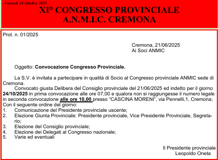 XI CONGRESSO PROVINCIALE - A. N. M. I. C.